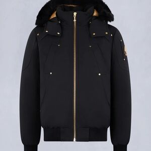 Moose Knuckles Black Puffer Jacket with Gold Details